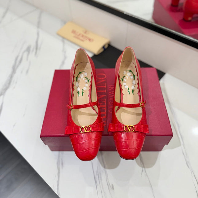 VLTN VLOGO SIGNATURE ROUND-TOE HEELS 25S IN RED LAMBSKIN SNAKE-EMBOSSED