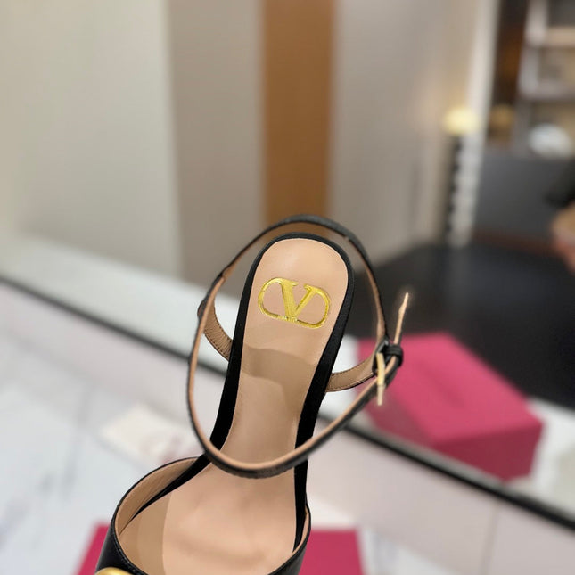 VLTN HIGH SANDAL 25S 115 MM IN BLACK LAMBSKIN WITH GOLD HARDWARE