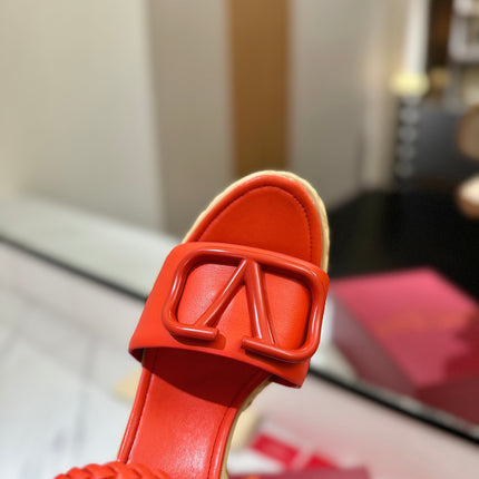 VLTN ESPADRILLE WEDGE SANDALS 25S 115 MM IN ORANGE LAMBSKIN