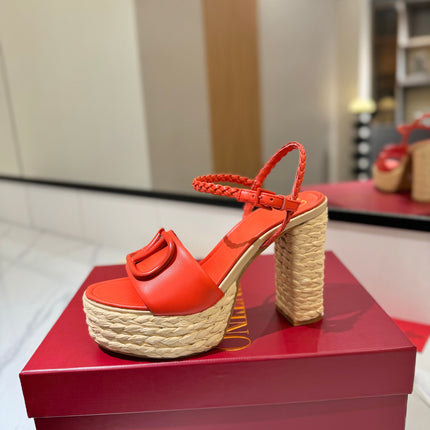 VLTN ESPADRILLE WEDGE SANDALS 25S 115 MM IN ORANGE LAMBSKIN