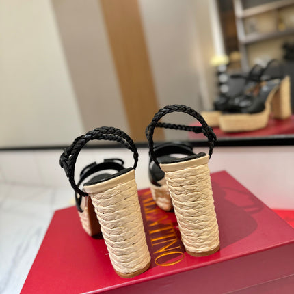 VLTN ESPADRILLE WEDGE SANDALS 25S 115 MM IN BLACK LAMBSKIN