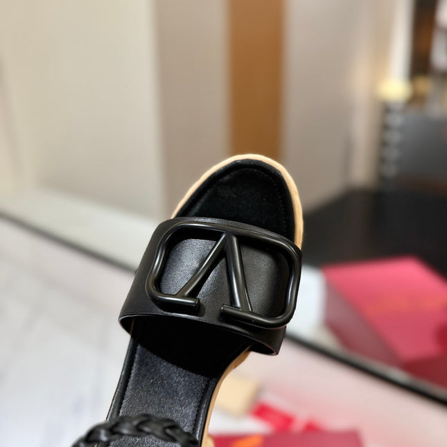 VLTN ESPADRILLE WEDGE SANDALS 25S 115 MM IN BLACK LAMBSKIN