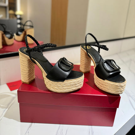 VLTN ESPADRILLE WEDGE SANDALS 25S 115 MM IN BLACK LAMBSKIN