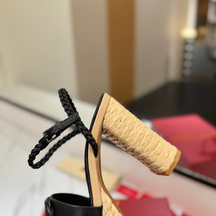 VLTN ESPADRILLE WEDGE SANDALS 25S 115 MM IN BLACK LAMBSKIN