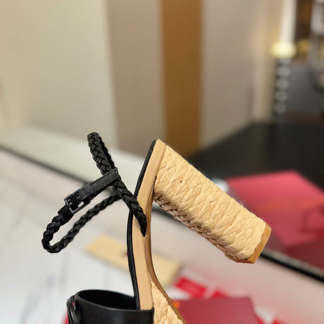 VLTN ESPADRILLE WEDGE SANDALS 25S 115 MM IN BLACK LAMBSKIN