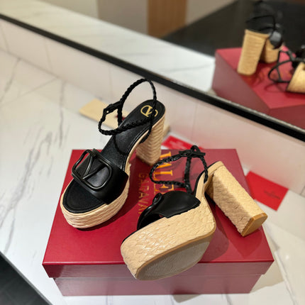 VLTN ESPADRILLE WEDGE SANDALS 25S 115 MM IN BLACK LAMBSKIN