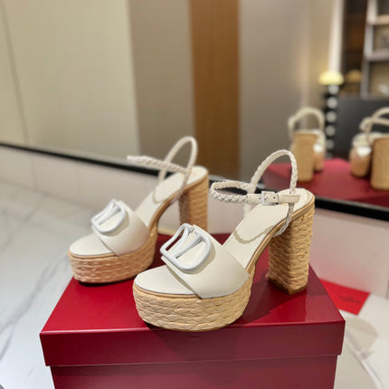 VLTN ESPADRILLE WEDGE SANDALS 25S 115 MM IN WHITE LAMBSKIN