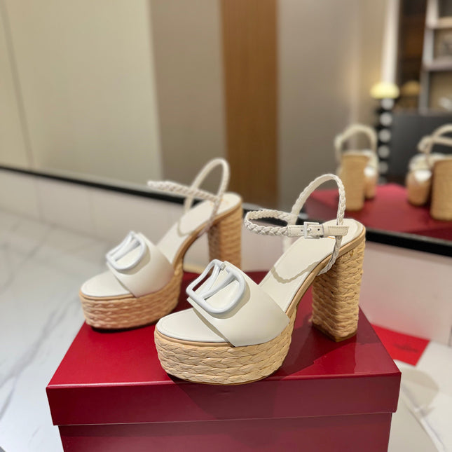 VLTN ESPADRILLE WEDGE SANDALS 25S 115 MM IN WHITE LAMBSKIN