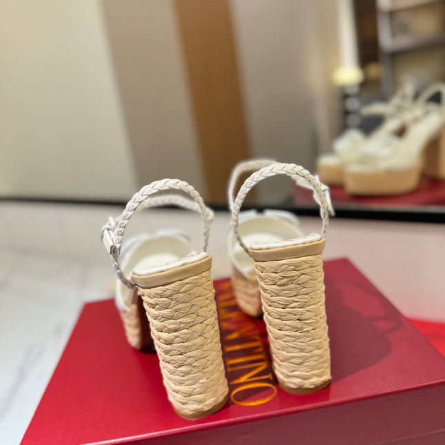 VLTN ESPADRILLE WEDGE SANDALS 25S 115 MM IN WHITE LAMBSKIN