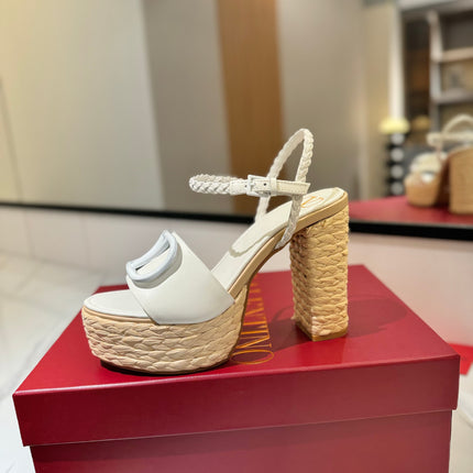 VLTN ESPADRILLE WEDGE SANDALS 25S 115 MM IN WHITE LAMBSKIN