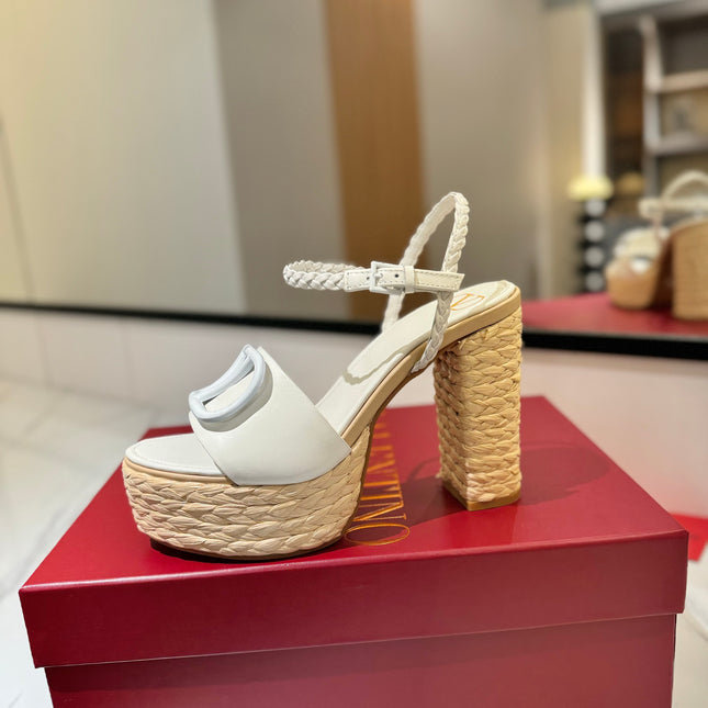 VLTN ESPADRILLE WEDGE SANDALS 25S 115 MM IN WHITE LAMBSKIN