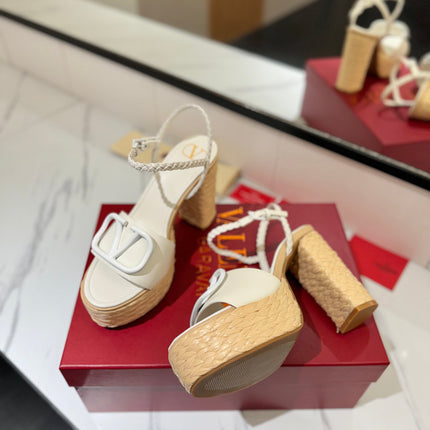 VLTN ESPADRILLE WEDGE SANDALS 25S 115 MM IN WHITE LAMBSKIN