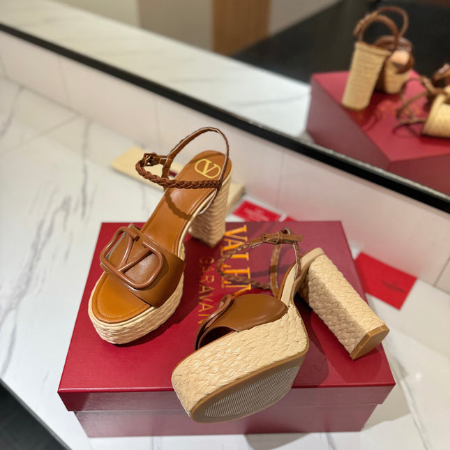 VLTN ESPADRILLE WEDGE SANDALS 25S 115 MM IN BROWN LAMBSKIN