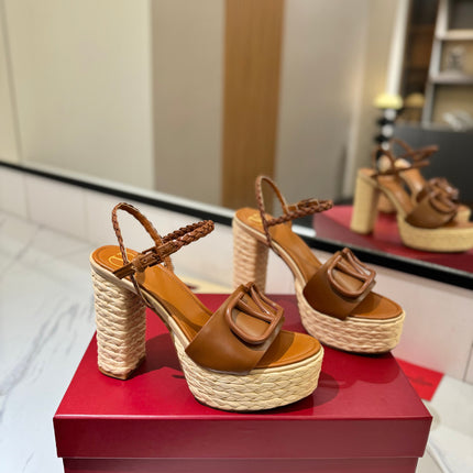 VLTN ESPADRILLE WEDGE SANDALS 25S 115 MM IN BROWN LAMBSKIN