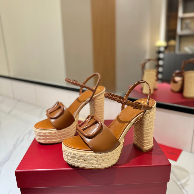 VLTN ESPADRILLE WEDGE SANDALS 25S 115 MM IN BROWN LAMBSKIN