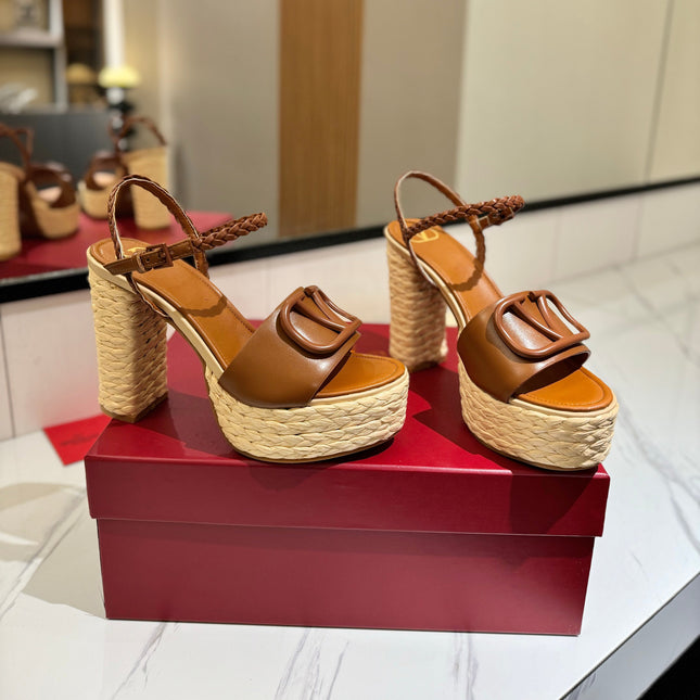 VLTN ESPADRILLE WEDGE SANDALS 25S 115 MM IN BROWN LAMBSKIN