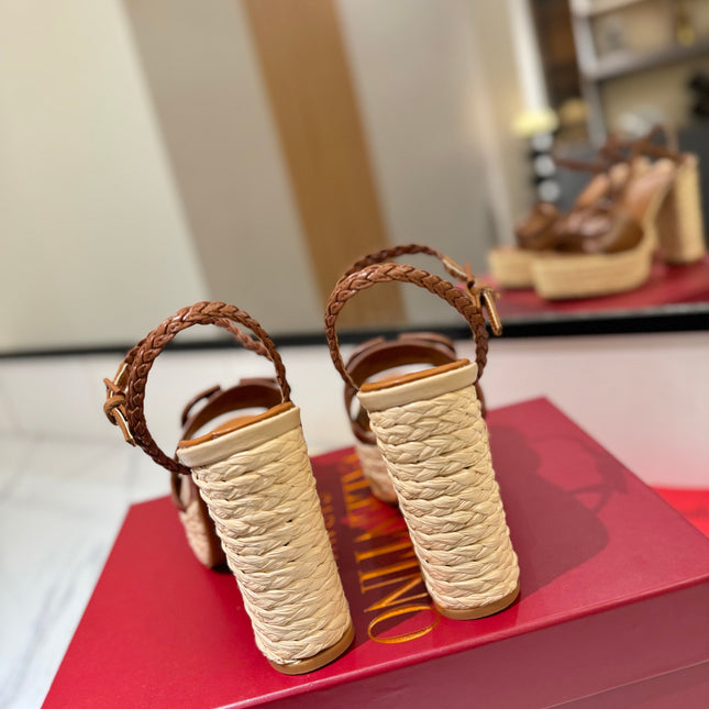 VLTN ESPADRILLE WEDGE SANDALS 25S 115 MM IN BROWN LAMBSKIN