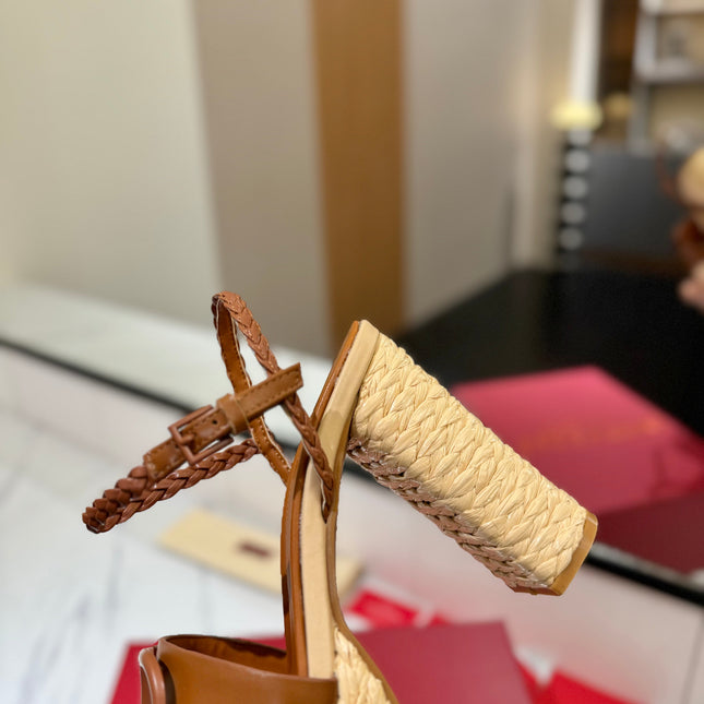 VLTN ESPADRILLE WEDGE SANDALS 25S 115 MM IN BROWN LAMBSKIN