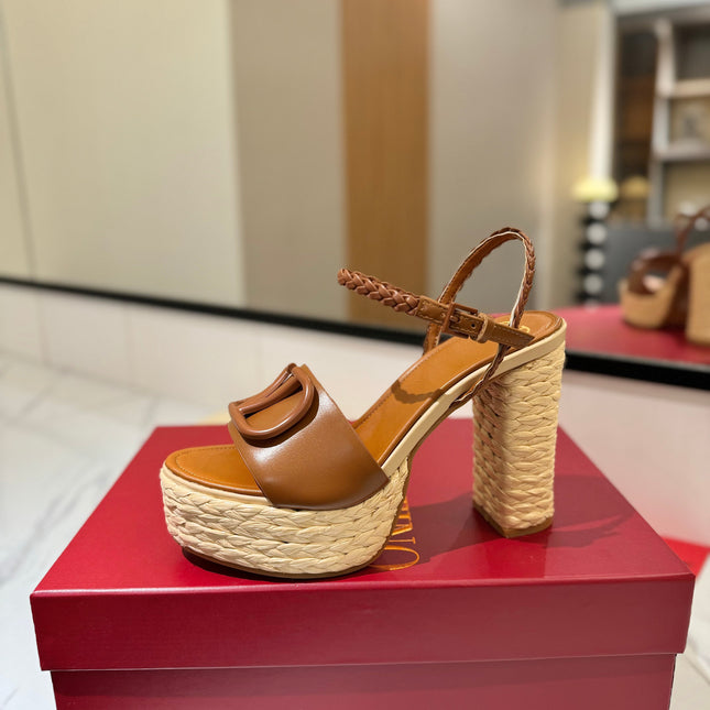 VLTN ESPADRILLE WEDGE SANDALS 25S 115 MM IN BROWN LAMBSKIN