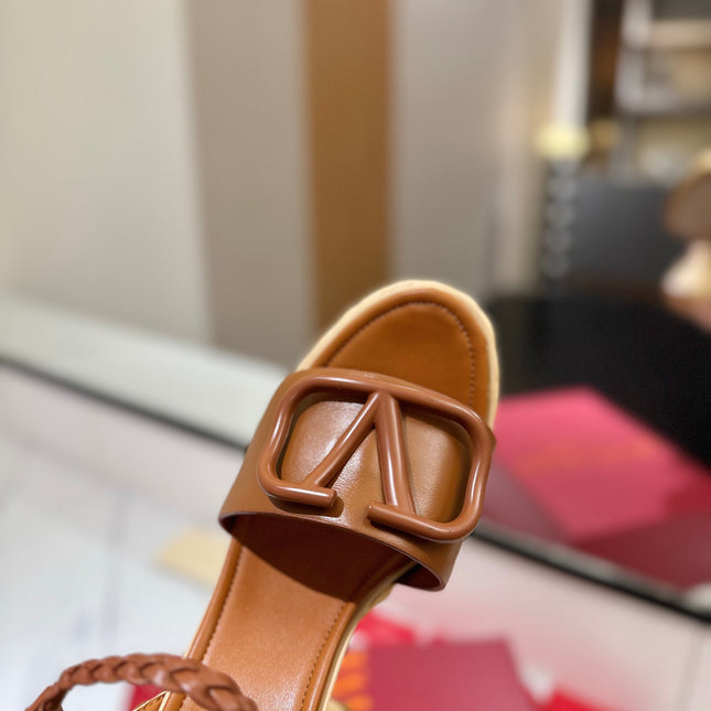 VLTN ESPADRILLE WEDGE SANDALS 25S 115 MM IN BROWN LAMBSKIN