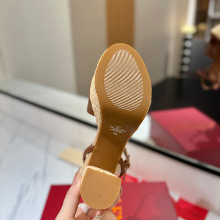 VLTN ESPADRILLE WEDGE SANDALS 25S 115 MM IN BROWN LAMBSKIN