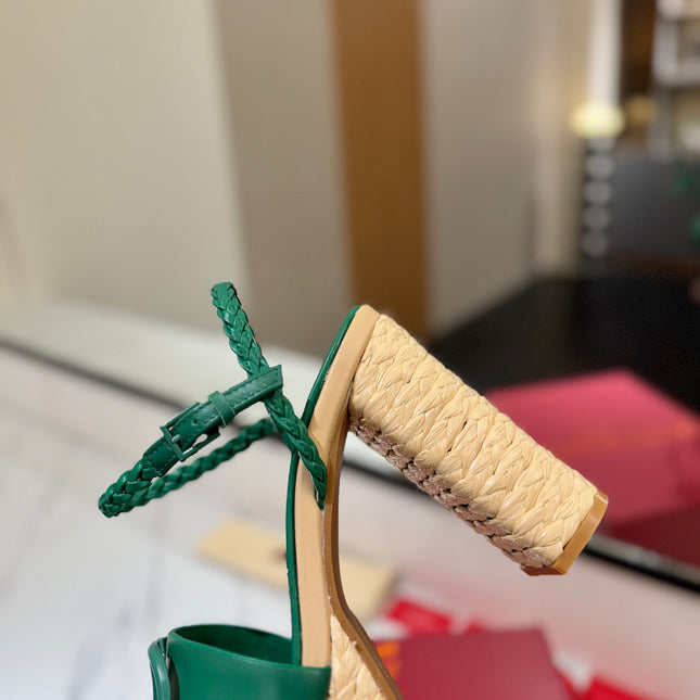 VLTN ESPADRILLE WEDGE SANDALS 25S 115 MM IN DARK GREEN LAMBSKIN