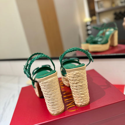 VLTN ESPADRILLE WEDGE SANDALS 25S 115 MM IN DARK GREEN LAMBSKIN