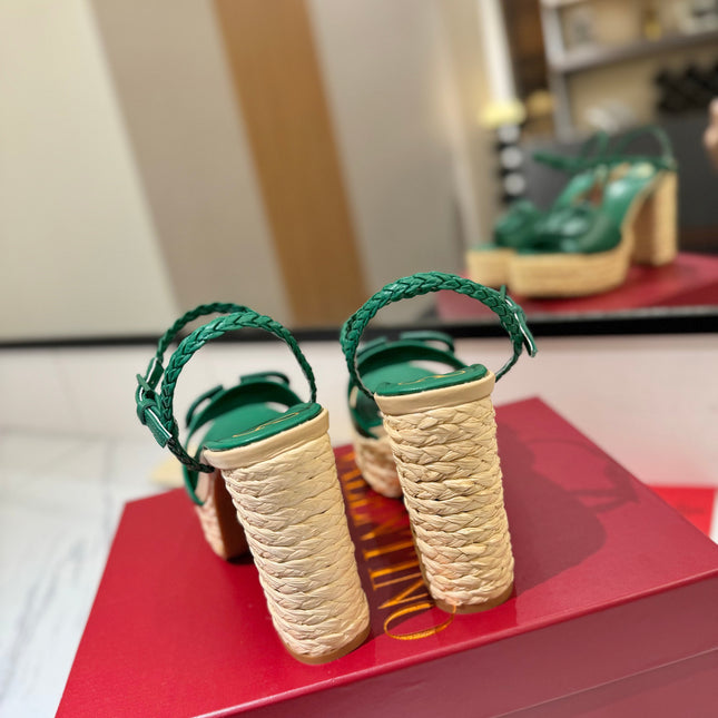 VLTN ESPADRILLE WEDGE SANDALS 25S 115 MM IN DARK GREEN LAMBSKIN