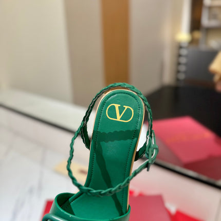VLTN ESPADRILLE WEDGE SANDALS 25S 115 MM IN DARK GREEN LAMBSKIN