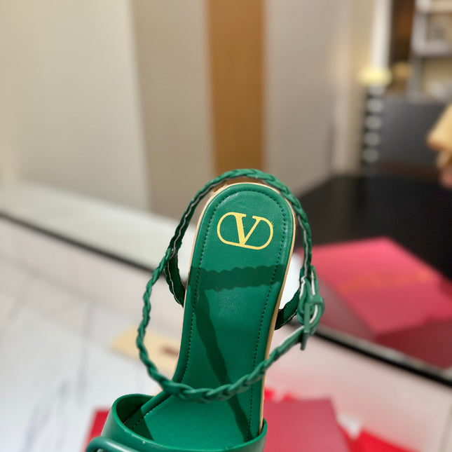 VLTN ESPADRILLE WEDGE SANDALS 25S 115 MM IN DARK GREEN LAMBSKIN