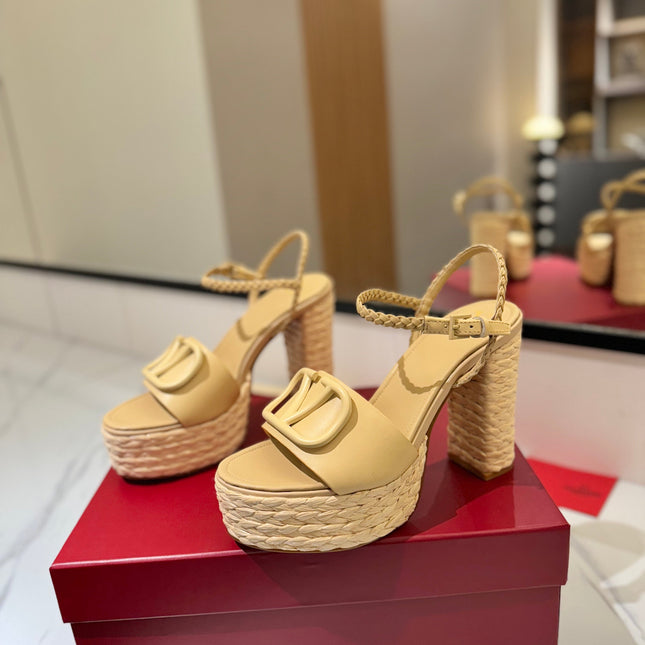 VLTN ESPADRILLE WEDGE SANDALS 25S 115 MM IN GOLDEN BEIGE LAMBSKIN