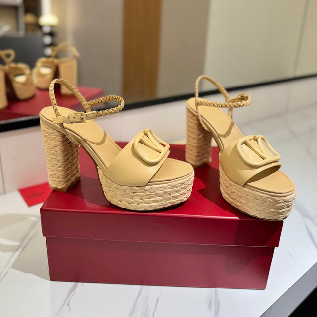 VLTN ESPADRILLE WEDGE SANDALS 25S 115 MM IN GOLDEN BEIGE LAMBSKIN