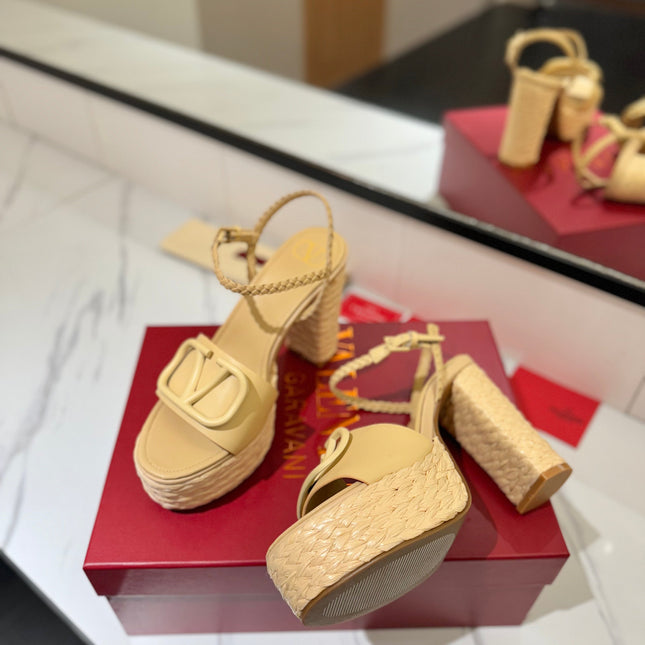 VLTN ESPADRILLE WEDGE SANDALS 25S 115 MM IN GOLDEN BEIGE LAMBSKIN