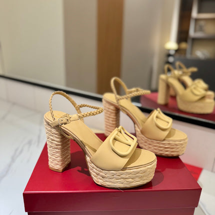 VLTN ESPADRILLE WEDGE SANDALS 25S 115 MM IN GOLDEN BEIGE LAMBSKIN