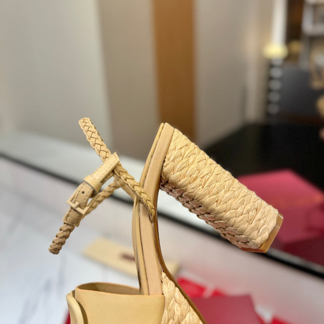 VLTN ESPADRILLE WEDGE SANDALS 25S 115 MM IN GOLDEN BEIGE LAMBSKIN