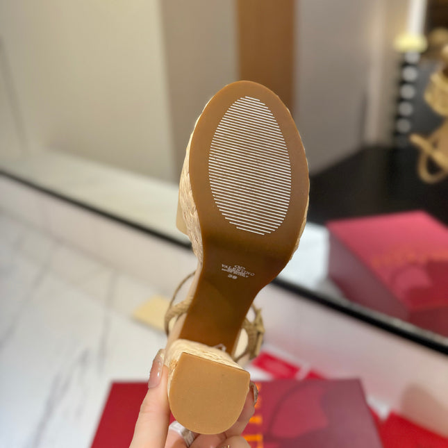 VLTN ESPADRILLE WEDGE SANDALS 25S 115 MM IN GOLDEN BEIGE LAMBSKIN