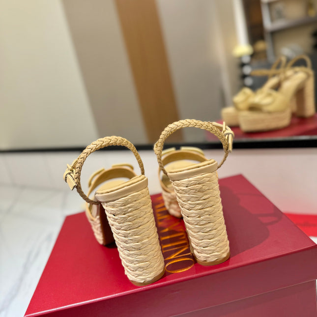 VLTN ESPADRILLE WEDGE SANDALS 25S 115 MM IN GOLDEN BEIGE LAMBSKIN