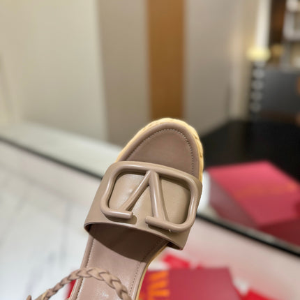 VLTN ESPADRILLE WEDGE SANDALS 25S 115 MM IN BEIGE BROWN LAMBSKIN