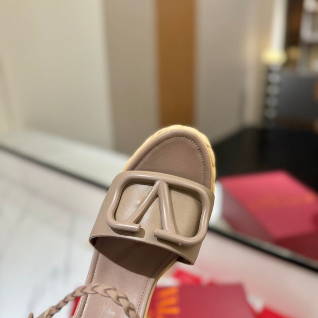 VLTN ESPADRILLE WEDGE SANDALS 25S 115 MM IN BEIGE BROWN LAMBSKIN