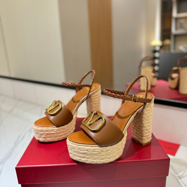 VLTN ESPADRILLE WEDGE SANDALS 25S 115 MM IN BROWN LAMBSKIN WITH GOLD HARDWARE