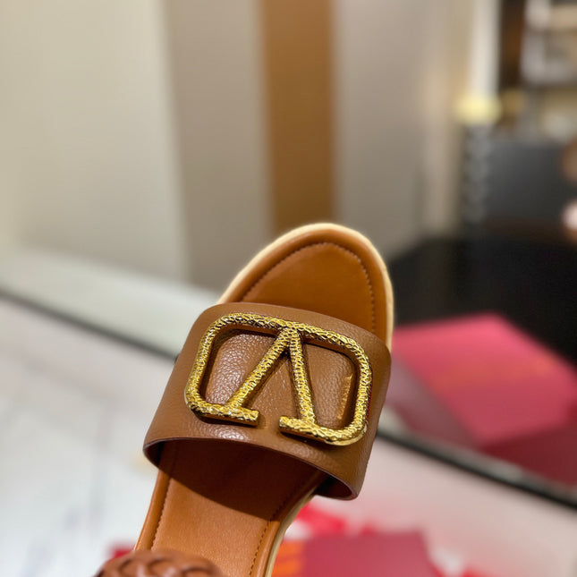 VLTN ESPADRILLE WEDGE SANDALS 25S 115 MM IN BROWN LAMBSKIN WITH GOLD HARDWARE