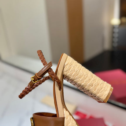 VLTN ESPADRILLE WEDGE SANDALS 25S 115 MM IN BROWN LAMBSKIN WITH GOLD HARDWARE