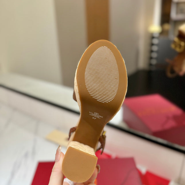 VLTN ESPADRILLE WEDGE SANDALS 25S 115 MM IN BROWN LAMBSKIN WITH GOLD HARDWARE