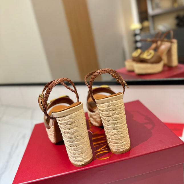 VLTN ESPADRILLE WEDGE SANDALS 25S 115 MM IN BROWN LAMBSKIN WITH GOLD HARDWARE