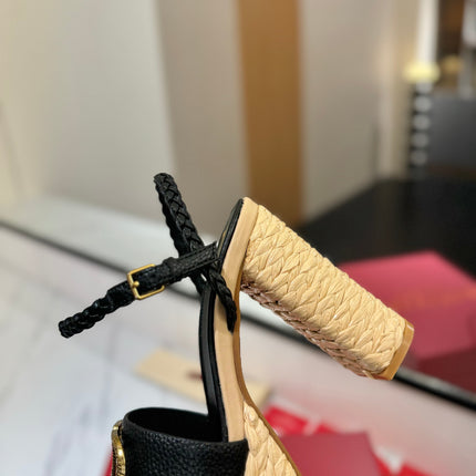 VLTN ESPADRILLE WEDGE SANDALS 25S 115 MM IN BLACK LAMBSKIN WITH GOLD HARDWARE