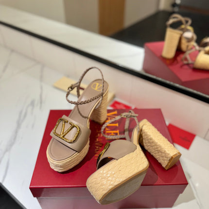 VLTN ESPADRILLE WEDGE SANDALS 25S 115 MM IN BEIGE BROWN LAMBSKIN WITH GOLD HARDWARE