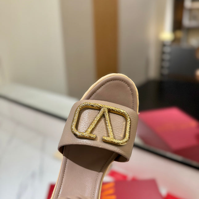 VLTN ESPADRILLE WEDGE SANDALS 25S 115 MM IN BEIGE BROWN LAMBSKIN WITH GOLD HARDWARE