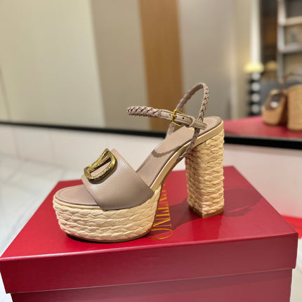 VLTN ESPADRILLE WEDGE SANDALS 25S 115 MM IN BEIGE BROWN LAMBSKIN WITH GOLD HARDWARE