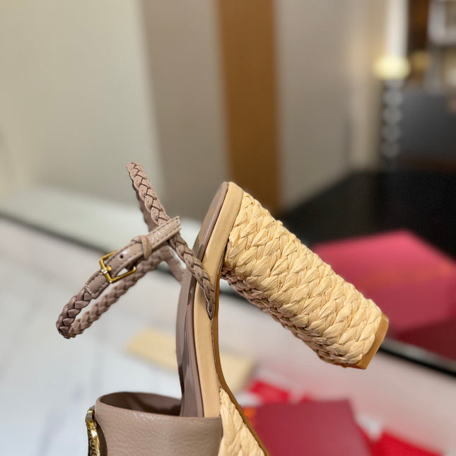 VLTN ESPADRILLE WEDGE SANDALS 25S 115 MM IN BEIGE BROWN LAMBSKIN WITH GOLD HARDWARE