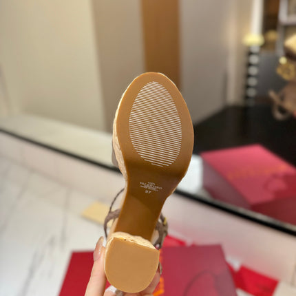 VLTN ESPADRILLE WEDGE SANDALS 25S 115 MM IN BEIGE BROWN LAMBSKIN WITH GOLD HARDWARE